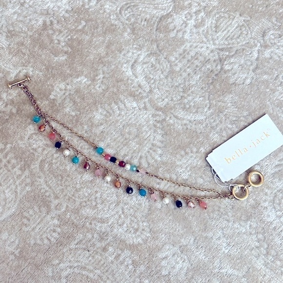 Brand New Bella Jack Gold Tone Double Chain Multicolored Bead Toggle Bracelet - Picture 4 of 16